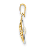 Polished 4-5mm Freshwater Cultured Pearl Circle Charm Pendant in Real 14k Multi-Tone Gold