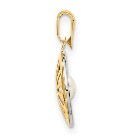 Polished 4-5mm Freshwater Cultured Pearl Circle Charm Pendant in Real 14k Multi-Tone Gold