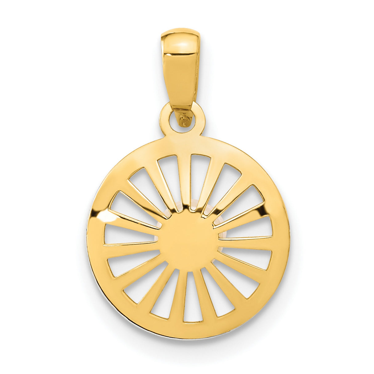 Polished 4-5mm Freshwater Cultured Pearl Circle Charm Pendant in Real 14k Multi-Tone Gold