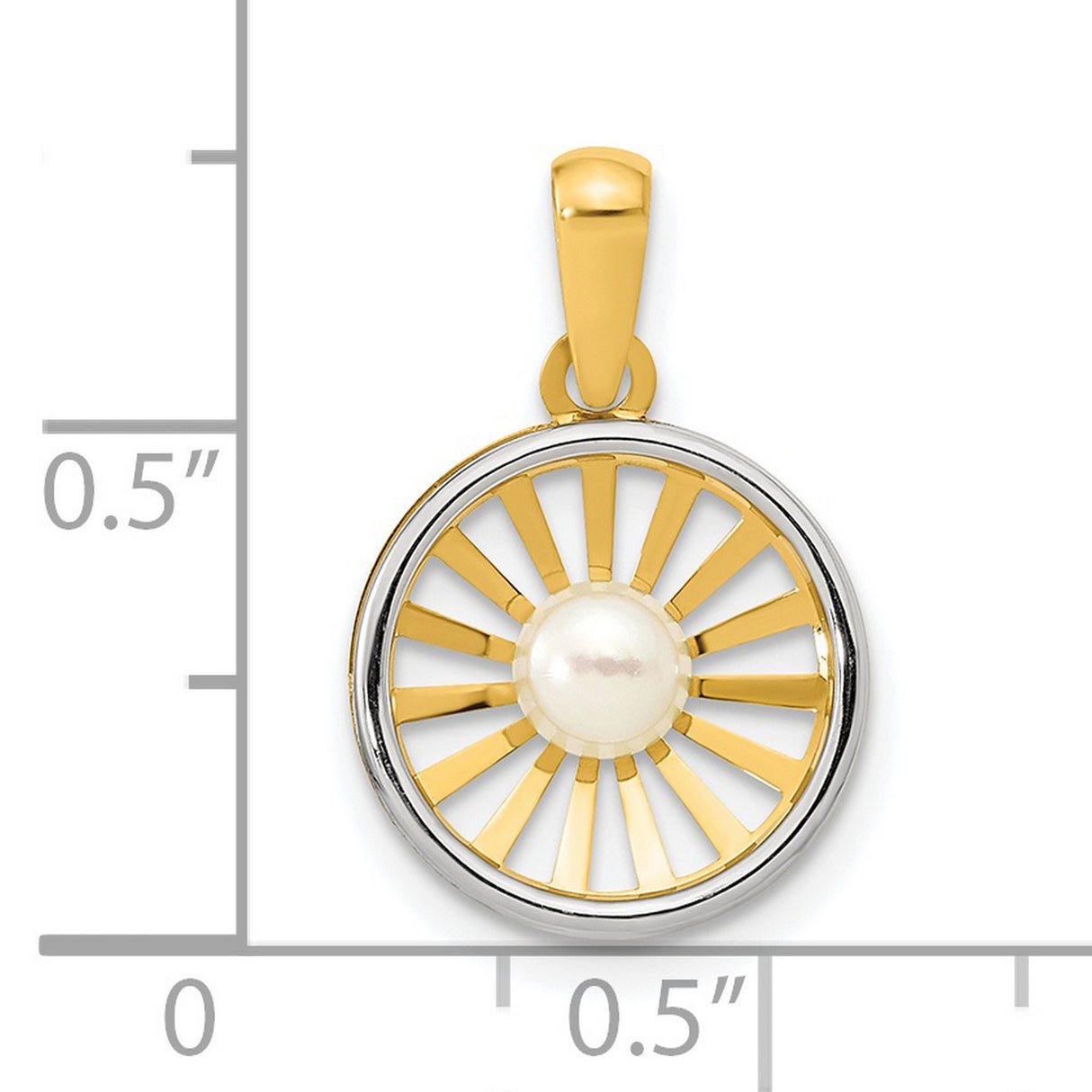 Polished 4-5mm Freshwater Cultured Pearl Circle Charm Pendant in Real 14k Multi-Tone Gold