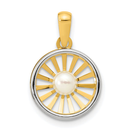 Polished 4-5mm Freshwater Cultured Pearl Circle Charm Pendant in Real 14k Multi-Tone Gold
