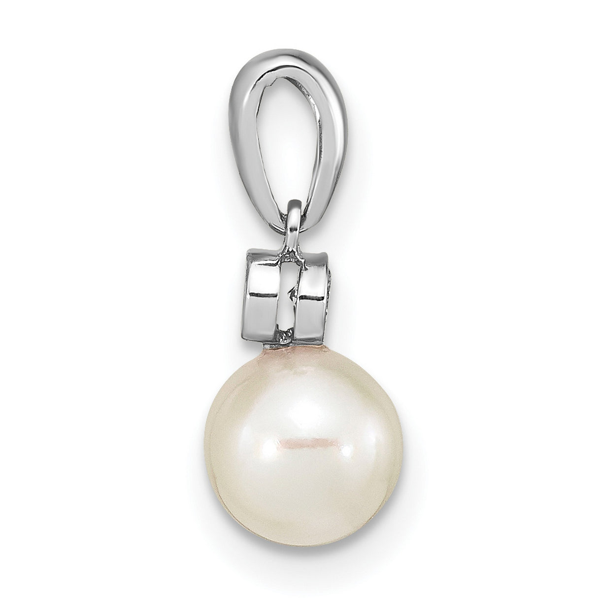 14k White Gold Pendant with Cultured Pearl and Bezel Set Diamond, Classic Bridal Jewelry