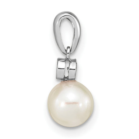 14k White Gold Pendant with Cultured Pearl and Bezel Set Diamond, Classic Bridal Jewelry