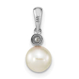 14k White Gold Pendant with Cultured Pearl and Bezel Set Diamond, Classic Bridal Jewelry