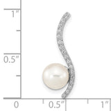 14k White Gold Pendant with Cultured Pearl and Diamond Accent, Bridal Jewelry for Women