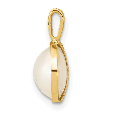 14k Yellow Gold Pendant with White Mother of Pearl, Round Minimalist Design for Women