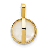 14k Yellow Gold Pendant with White Mother of Pearl, Round Minimalist Design for Women