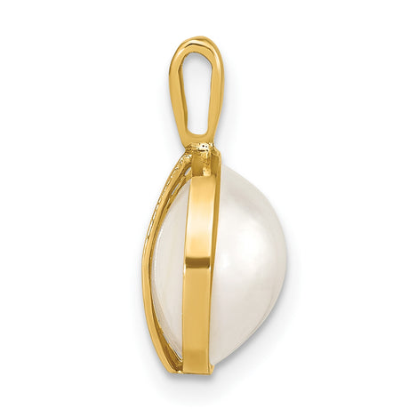 14k Yellow Gold Pendant with White Mother-of-Pearl, Minimalist Classic Design for Women