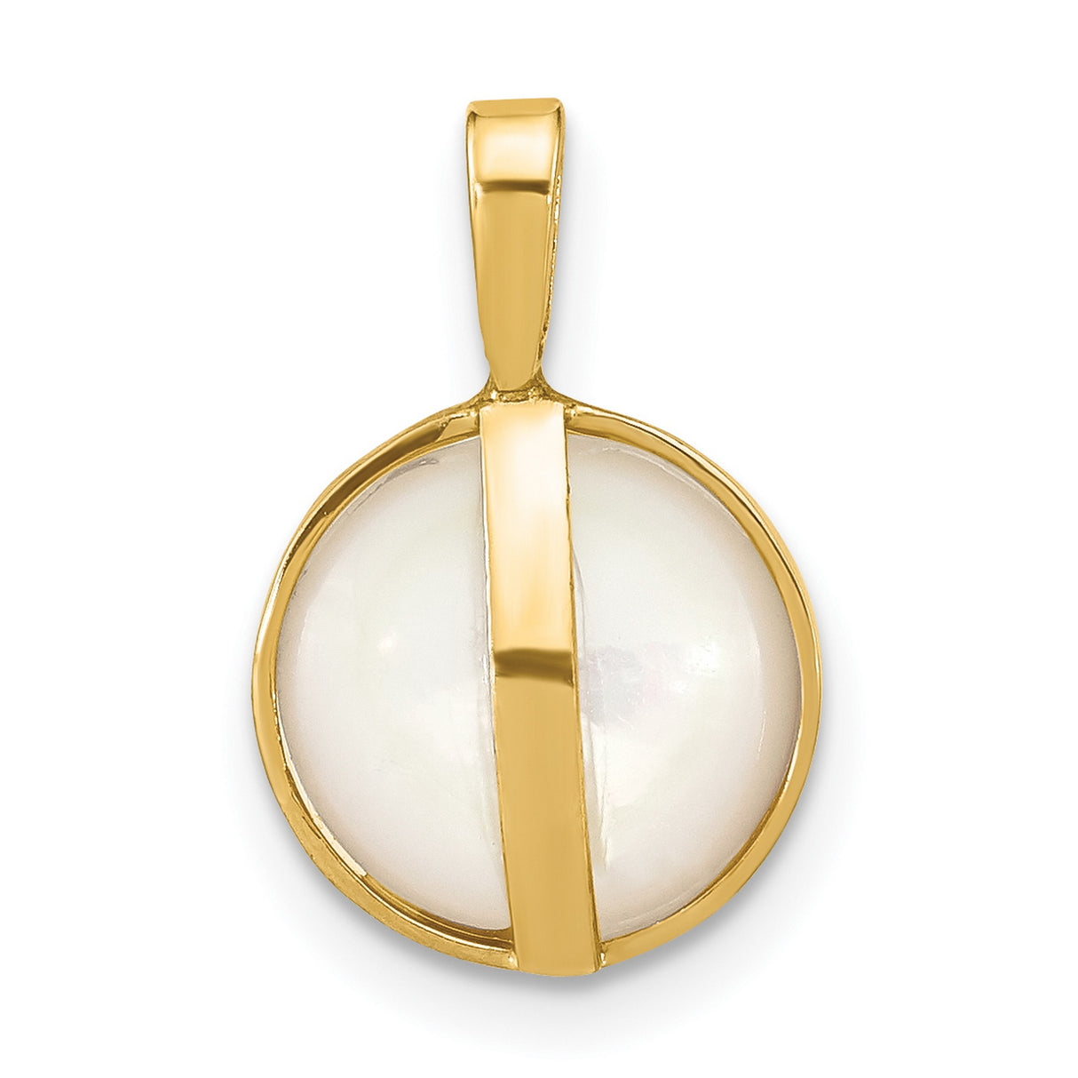 14k Yellow Gold Pendant with White Mother-of-Pearl, Minimalist Classic Design for Women