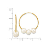 14k Yellow Gold Hoop Earrings with White Cultured Pearls, Classic Dangle Design for Women