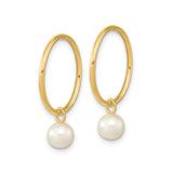 14k Yellow Gold Hoop Earrings with Cultured Freshwater Pearl Drops, Minimalist Design