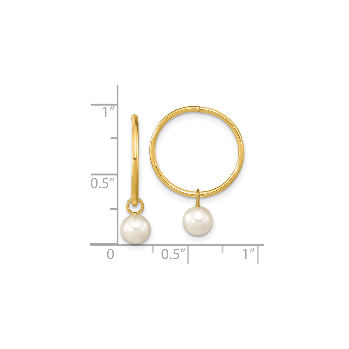 14k Yellow Gold Hoop Earrings with Cultured Freshwater Pearl Drops, Minimalist Design