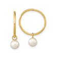 14k Yellow Gold Hoop Earrings with Cultured Freshwater Pearl Drops, Minimalist Design