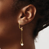 14k Yellow Gold Drop Earrings with White Pearl, Asymmetrical Geometric Design, Textured Beads