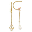 14k Yellow Gold Drop Earrings with White Pearl, Asymmetrical Geometric Design, Textured Beads
