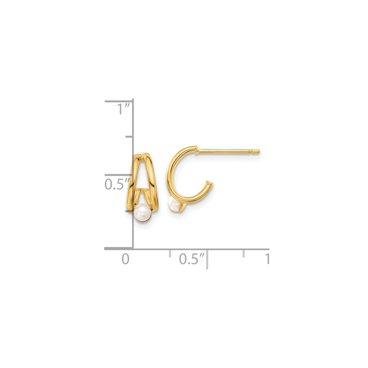 14k Yellow Gold Hoop Earrings with White Pearl Drops, Modern Open Design