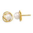 14k Yellow Gold Pearl Stud Earrings with Round White Akoya Pearls, Classic Swirl Design