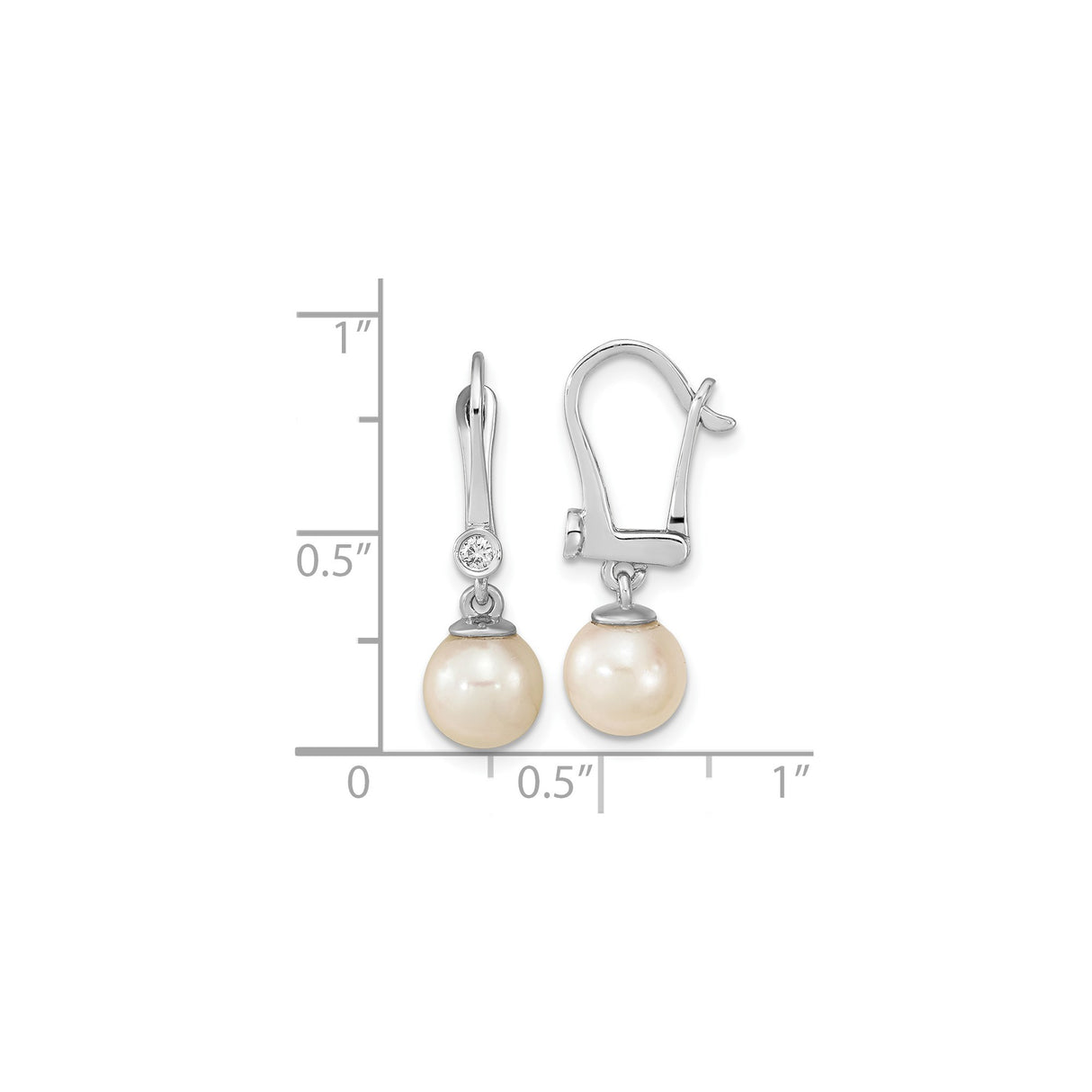 14k White Gold Dangle Earrings with Cultured Round Pearls and Diamond Accent