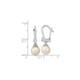 14k White Gold Dangle Earrings with Cultured Round Pearls and Diamond Accent