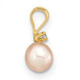 Childrens 4-5mm Freshwater Pearl Diamond Earring Set Charm Pendant in Real 14k Yellow Gold