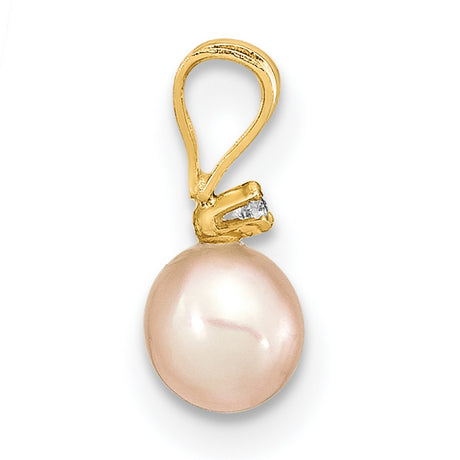 Childrens 4-5mm Freshwater Pearl Diamond Earring Set Charm Pendant in Real 14k Yellow Gold