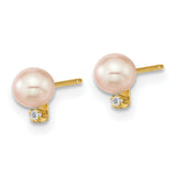Childrens 4-5mm Freshwater Pearl Diamond Earring Set Charm Pendant in Real 14k Yellow Gold