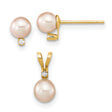 Childrens 4-5mm Freshwater Pearl Diamond Earring Set Charm Pendant in Real 14k Yellow Gold