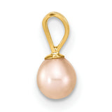 Childrens 4-5mm Rd Pink Freshwater Pearl Earring and Set Charm Pendant in Real 14k Yellow Gold