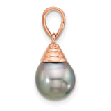 14k Rose Gold Pendant with Black Tahitian Pearl Drop, Ribbed Cap Design, Teardrop Style