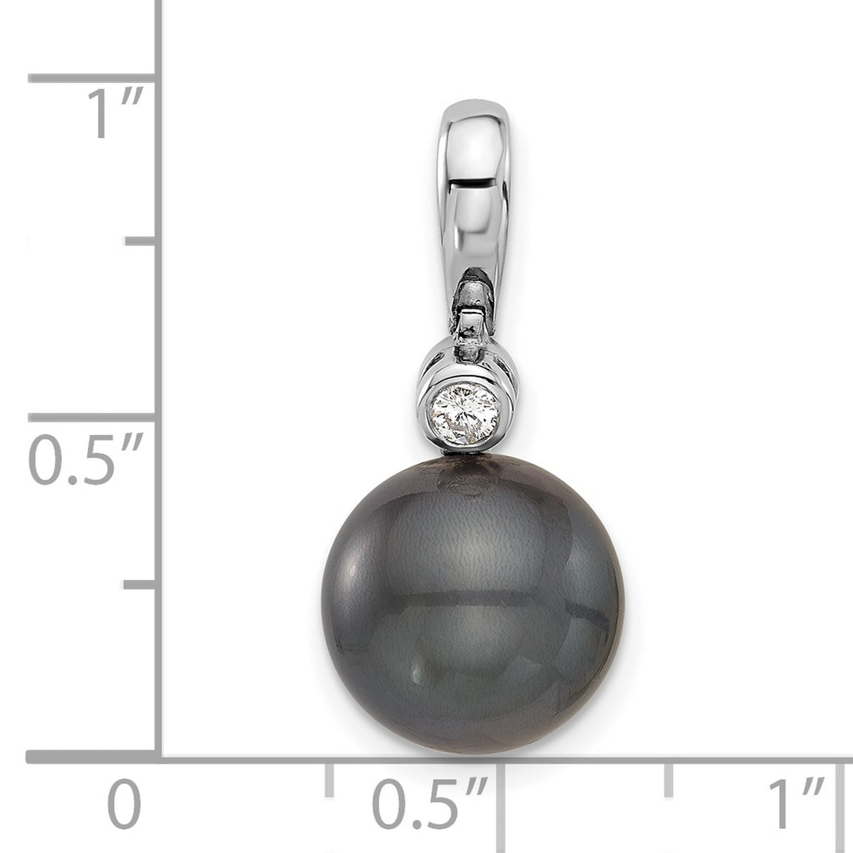 14k White Gold Pendant with Black Tahitian Pearl and Diamond Accent, Minimalist Style