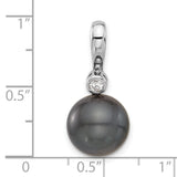 14k White Gold Pendant with Black Tahitian Pearl and Diamond Accent, Minimalist Style