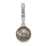 14k White Gold Pendant with Black Tahitian Pearl Drop and Diamond Accents