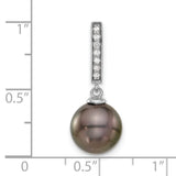 14k White Gold Pendant with Black Tahitian Pearl Drop and Diamond Accents