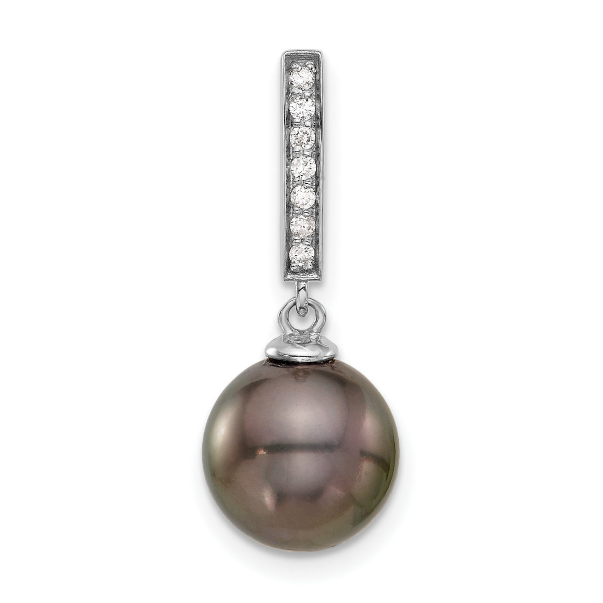 14k White Gold Pendant with Black Tahitian Pearl Drop and Diamond Accents