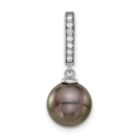 14k White Gold Pendant with Black Tahitian Pearl Drop and Diamond Accents