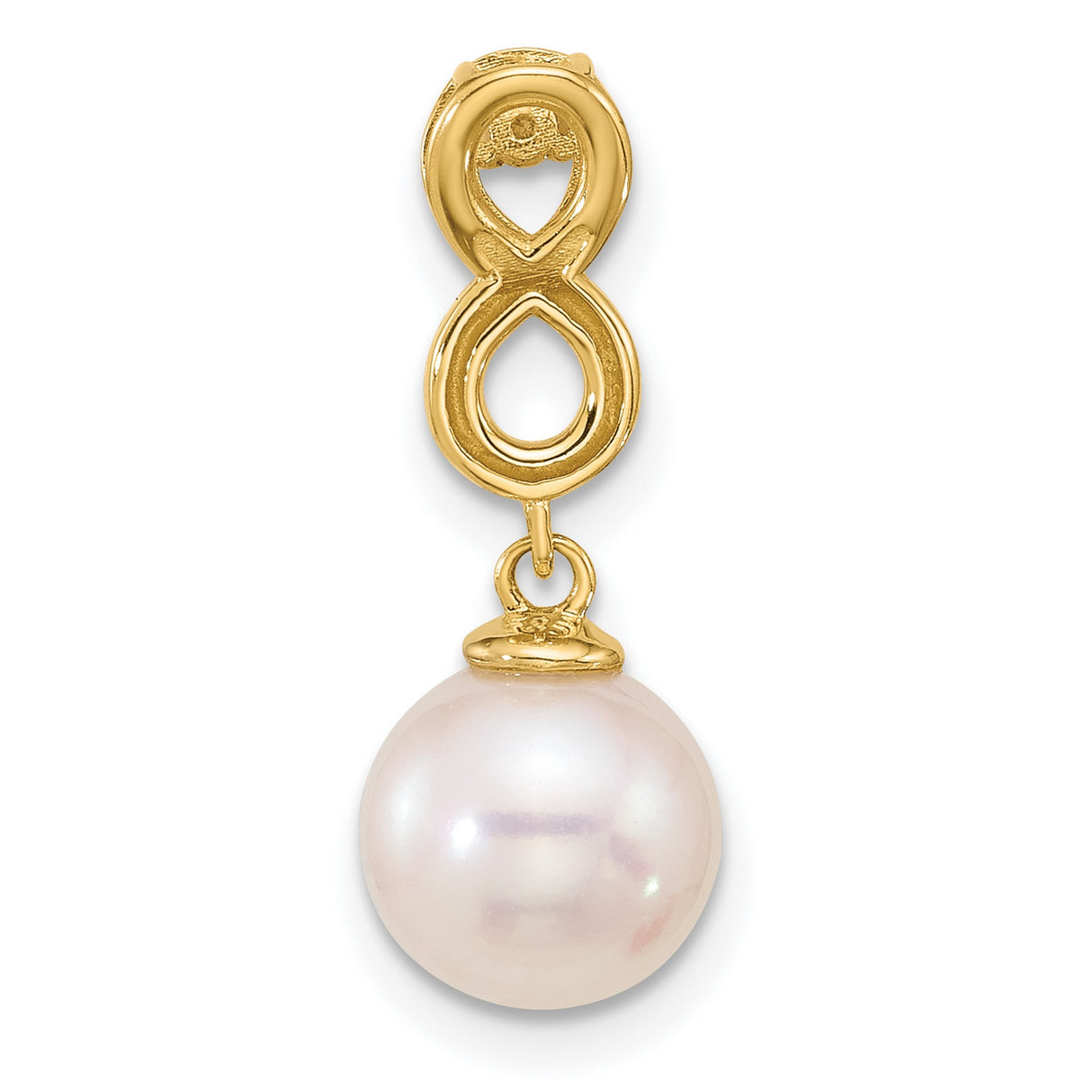 14k Yellow Gold Infinity Pendant with White Pearl Drop and Diamond Accent