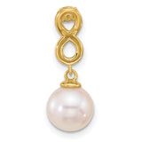14k Yellow Gold Infinity Pendant with White Pearl Drop and Diamond Accent