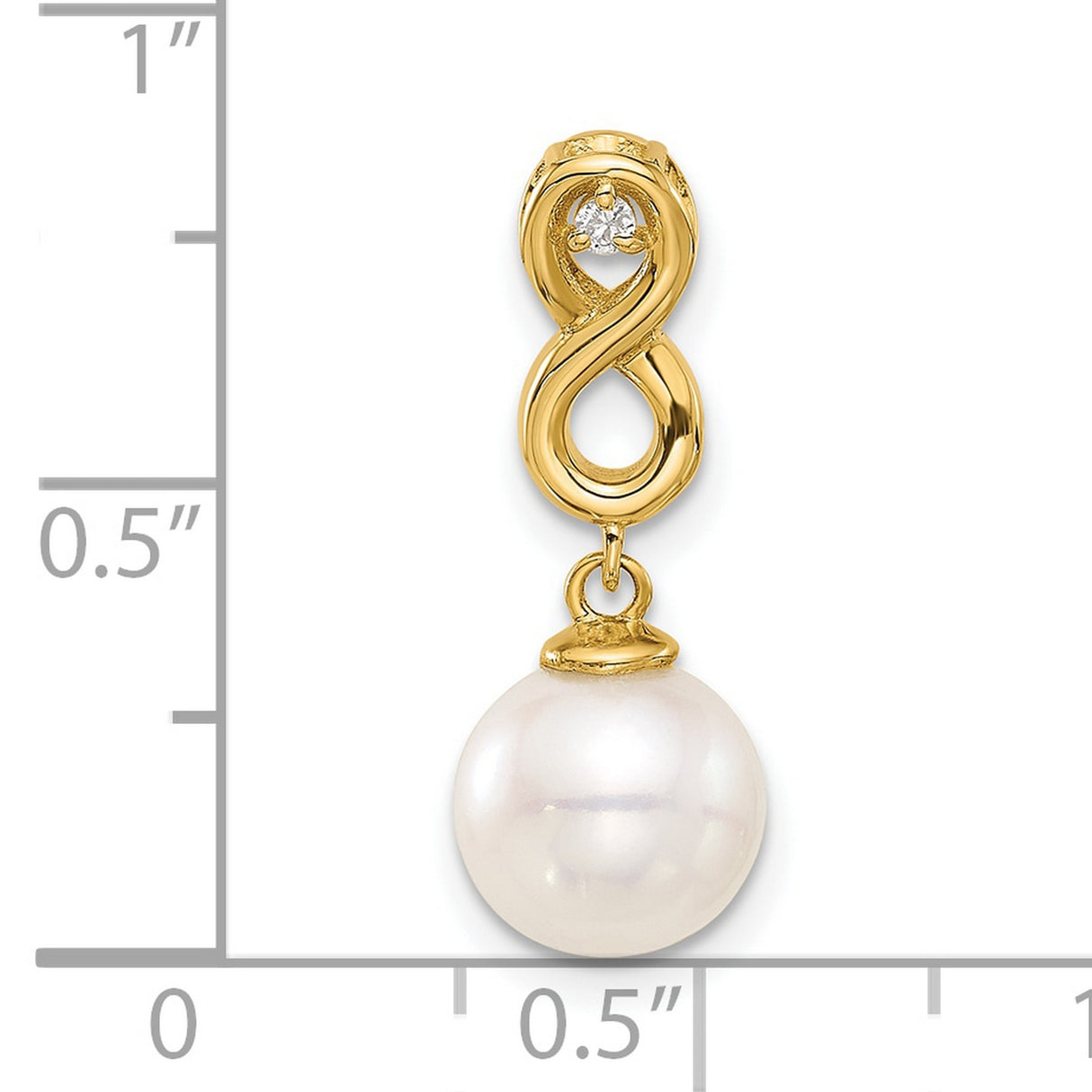 14k Yellow Gold Infinity Pendant with White Pearl Drop and Diamond Accent