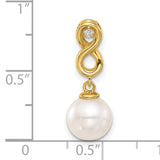 14k Yellow Gold Infinity Pendant with White Pearl Drop and Diamond Accent