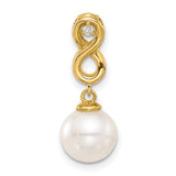 14k Yellow Gold Infinity Pendant with White Pearl Drop and Diamond Accent