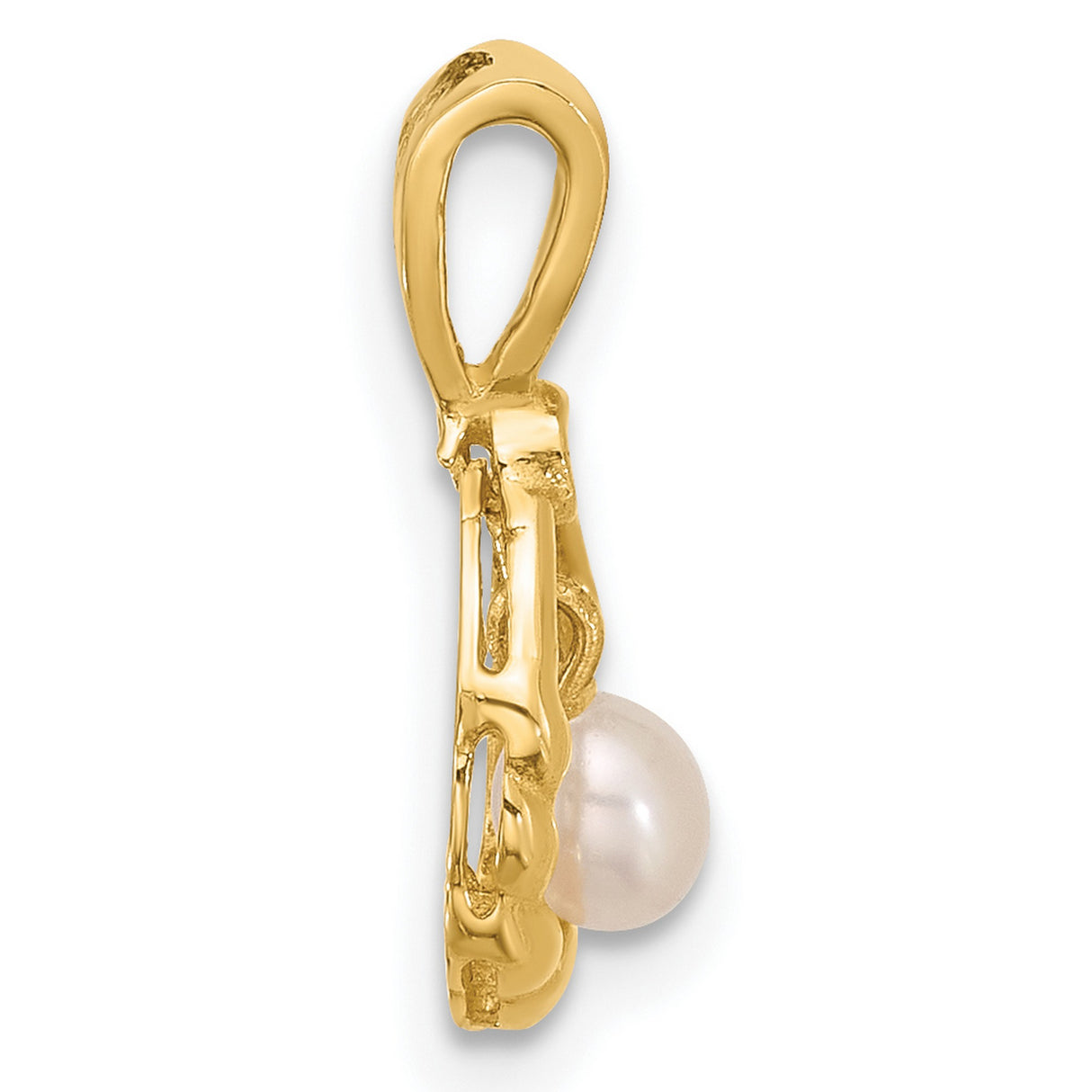 14k Yellow Gold Pendant with White Pearl Drop and Diamond Accent, Twisted Loop Design