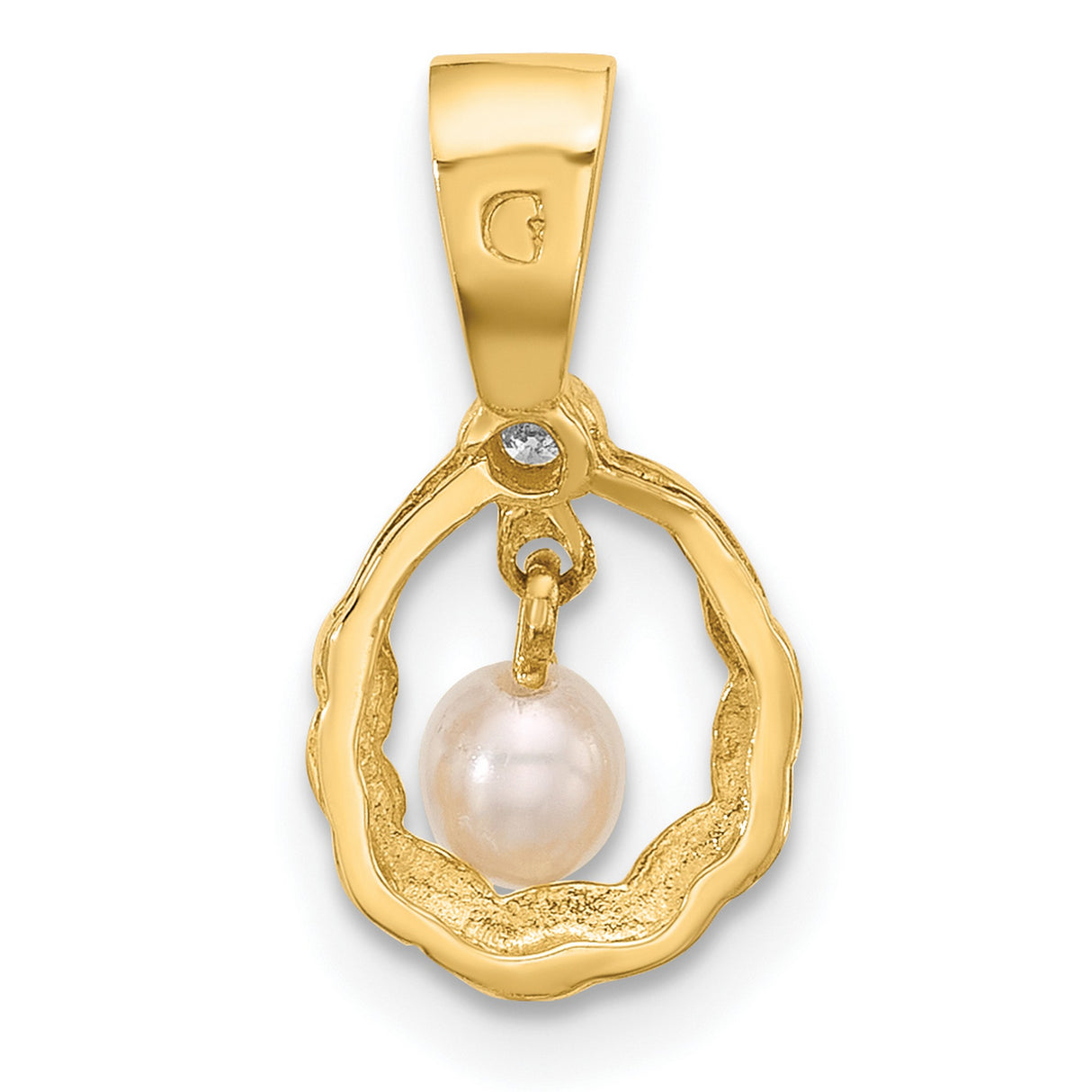 14k Yellow Gold Pendant with White Pearl Drop and Diamond Accent, Twisted Loop Design