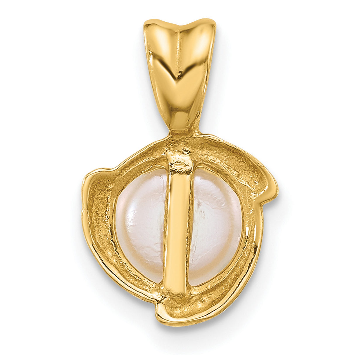 14k Yellow Gold Pendant with Cultured Pearl, Flowing Modern Design Charm for Women