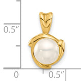 14k Yellow Gold Pendant with Cultured Pearl, Flowing Modern Design Charm for Women