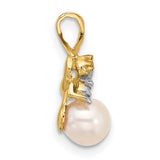 14k Yellow Gold Pendant with White Cultured Pearl and Diamond Accents, Floral Design