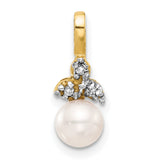 14k Yellow Gold Pendant with White Cultured Pearl and Diamond Accents, Floral Design
