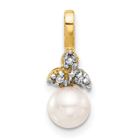14k Yellow Gold Pendant with White Cultured Pearl and Diamond Accents, Floral Design