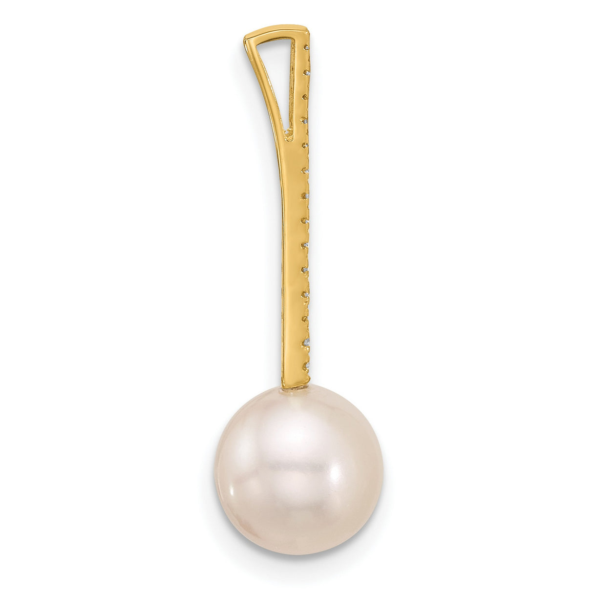 8-9mm White Akoya Pearl and Diamond Accent Drop Chain Slide Charm Pendant in Real 14k Yellow Gold