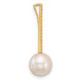 8-9mm White Akoya Pearl and Diamond Accent Drop Chain Slide Charm Pendant in Real 14k Yellow Gold