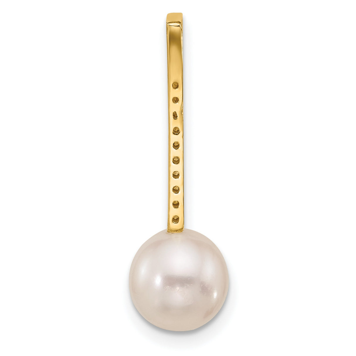 8-9mm White Akoya Pearl and Diamond Accent Drop Chain Slide Charm Pendant in Real 14k Yellow Gold